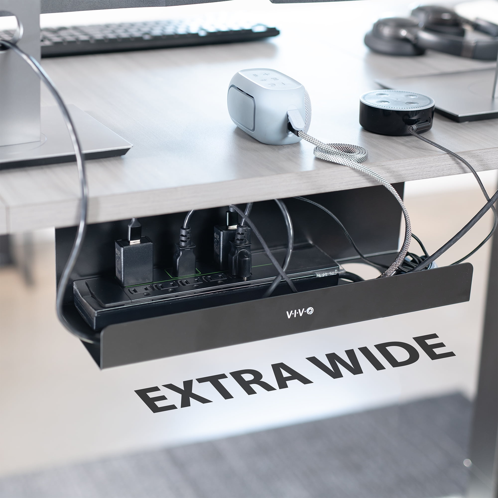 VIVO Black Extra Deep Under Desk Cable Management Tray