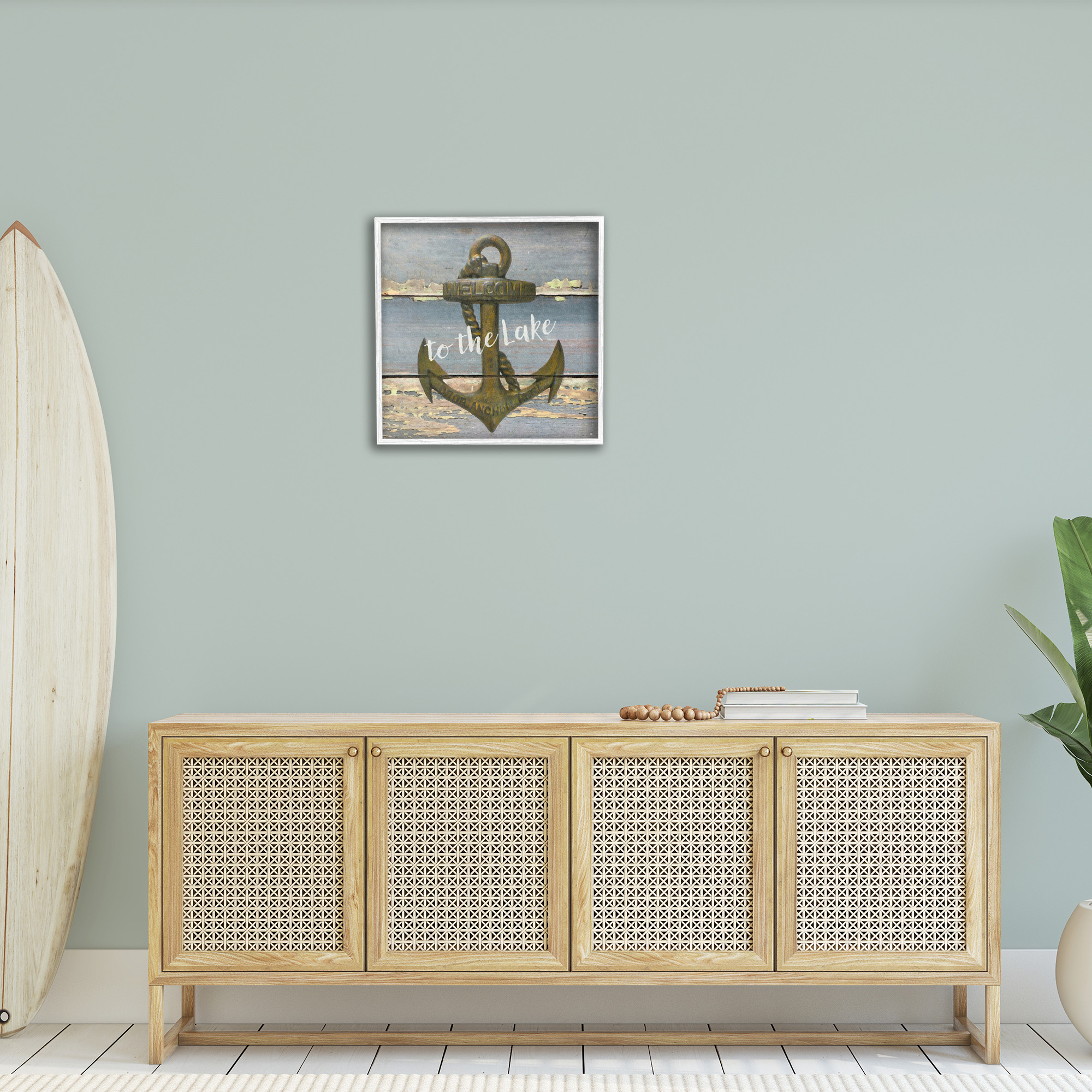 Stupell Industries Rustic Welcome Anchor Nature Painting White Framed Art Print Wall Art, 24 x 24