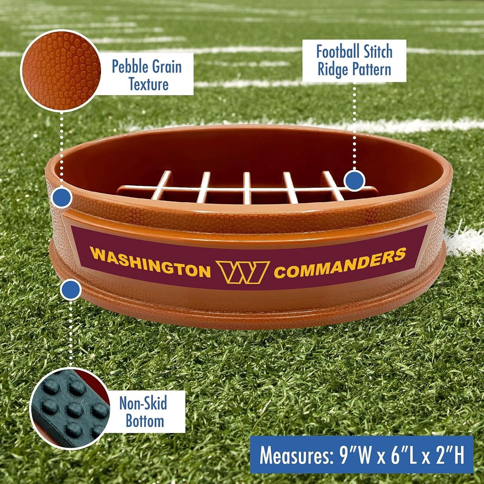 Pets First NFL Washington Commanders Super-Bowl Slow Feeder Bowl for Dogs and Cats, Football Design for Healthy Digestion, Non-Slip, for Large & Small Pet