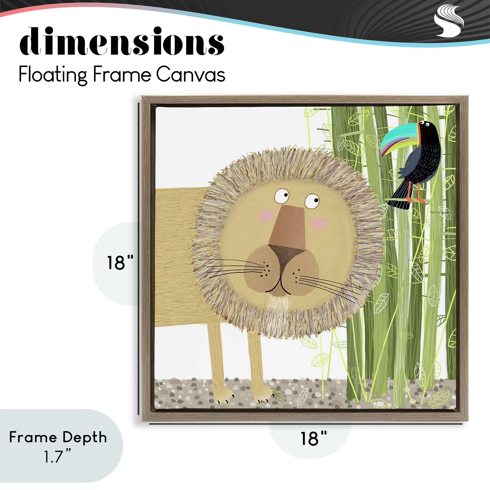 Stupell Industries Lion with Bamboo Trees & Toucan Brown Framed Floater Canvas Wall Art, design by Carla Daly