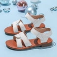 thumbnail image 2 of Girls Sandals Open Toe Summer Strappy Flat Dress Shoes Casual Lightweight Outdoor Beach Shoes White 3 Big Kid, 2 of 5