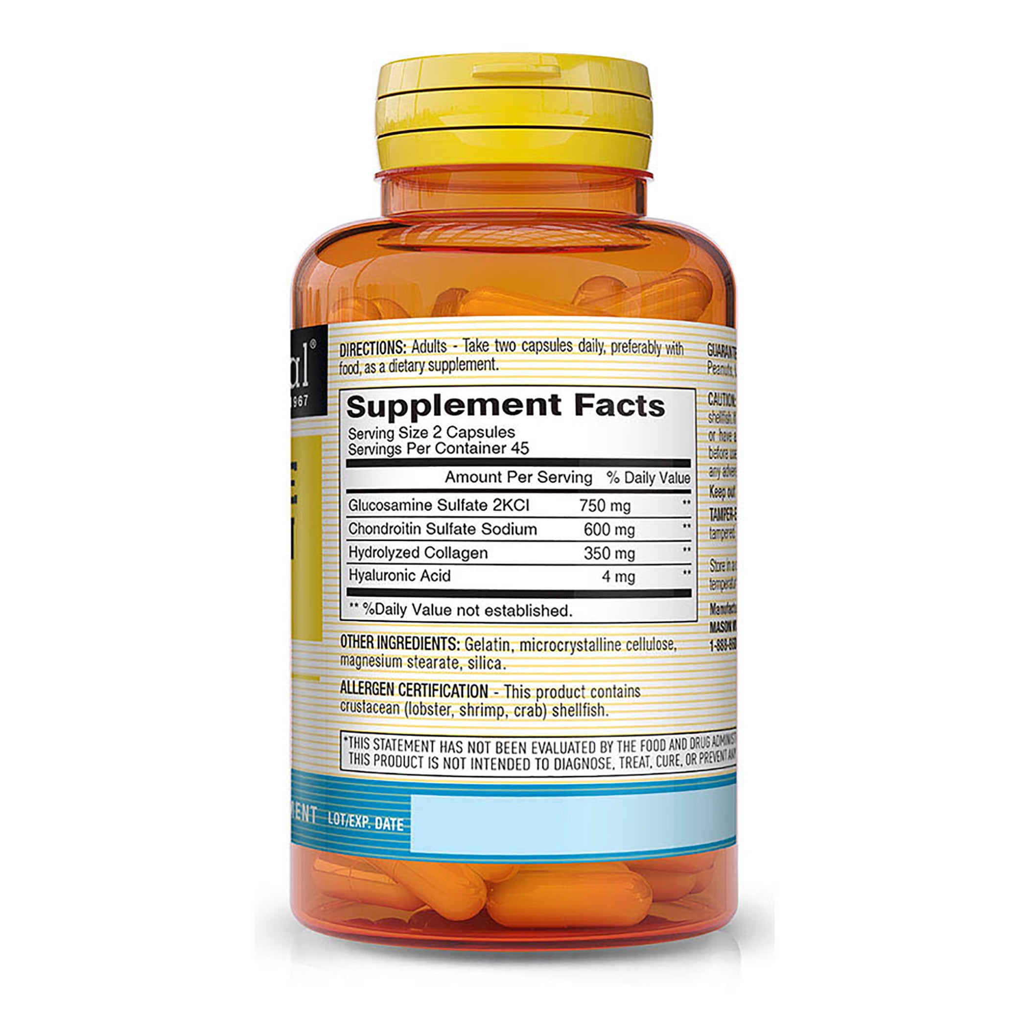 Mason Natural Glucosamine Chondroitin with Collagen & Hyaluronic Acid for Joint Health, 90 Capsules
