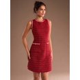 thumbnail image 6 of Red Tweed Sleeveless Mini Dress With White Trim And Front Pocket Detail, 6 of 6
