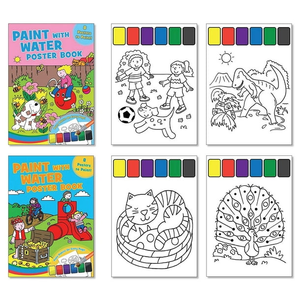 Childrens Paint with Water Poster Books Set of 2 Books, Paint