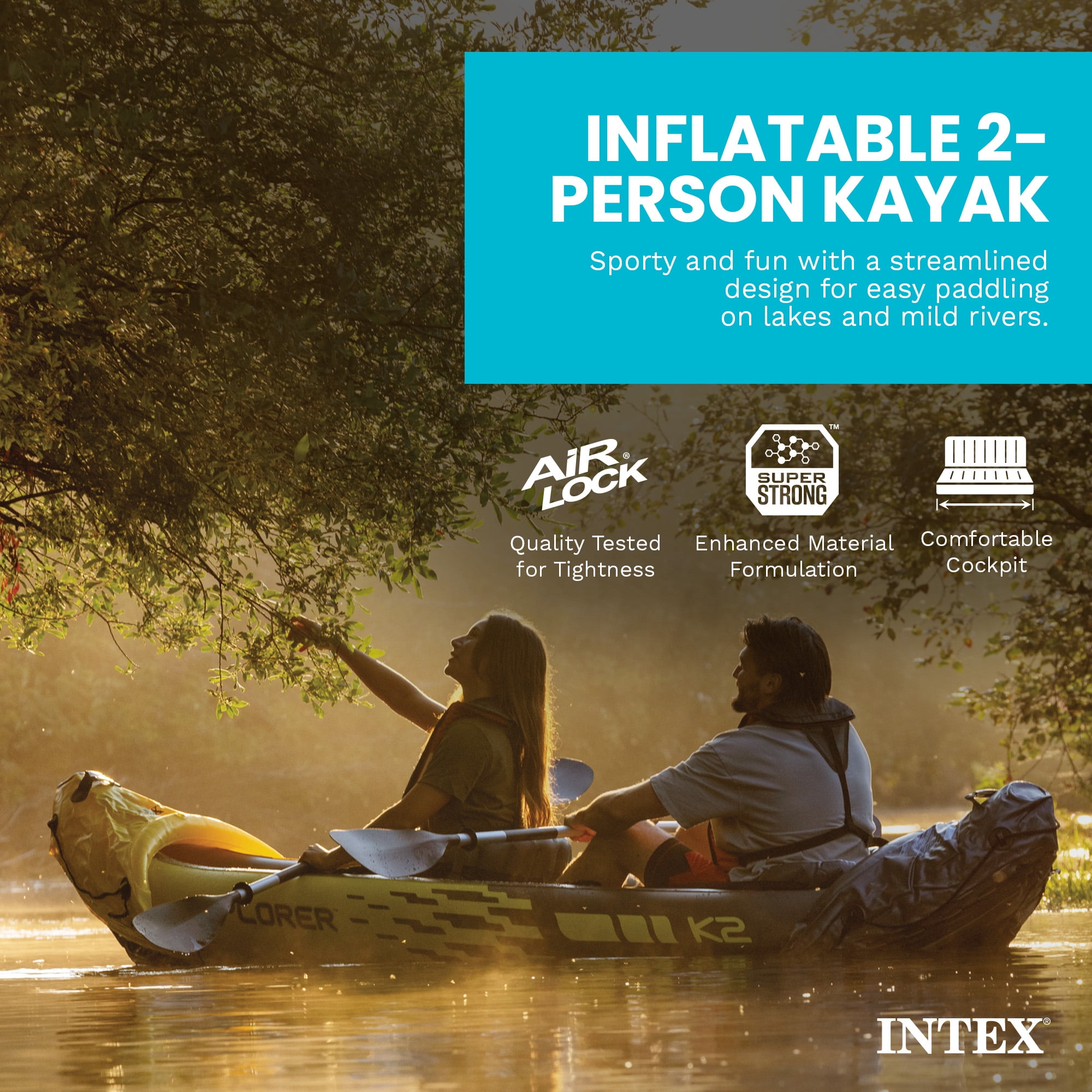 Open Box INTEX Explorer K2 2-Person Inflatable Kayak w/ Aluminum Oars & Pump