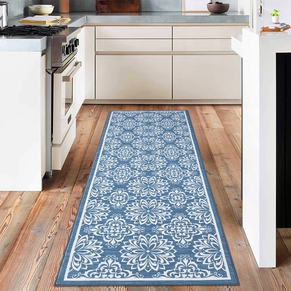 Washable Runner & Area Rug – Modern Floral Low Pile Non-Slip Indoor Carpet for Entryway, Kitchen, Living Room, Bedroom, Playroom