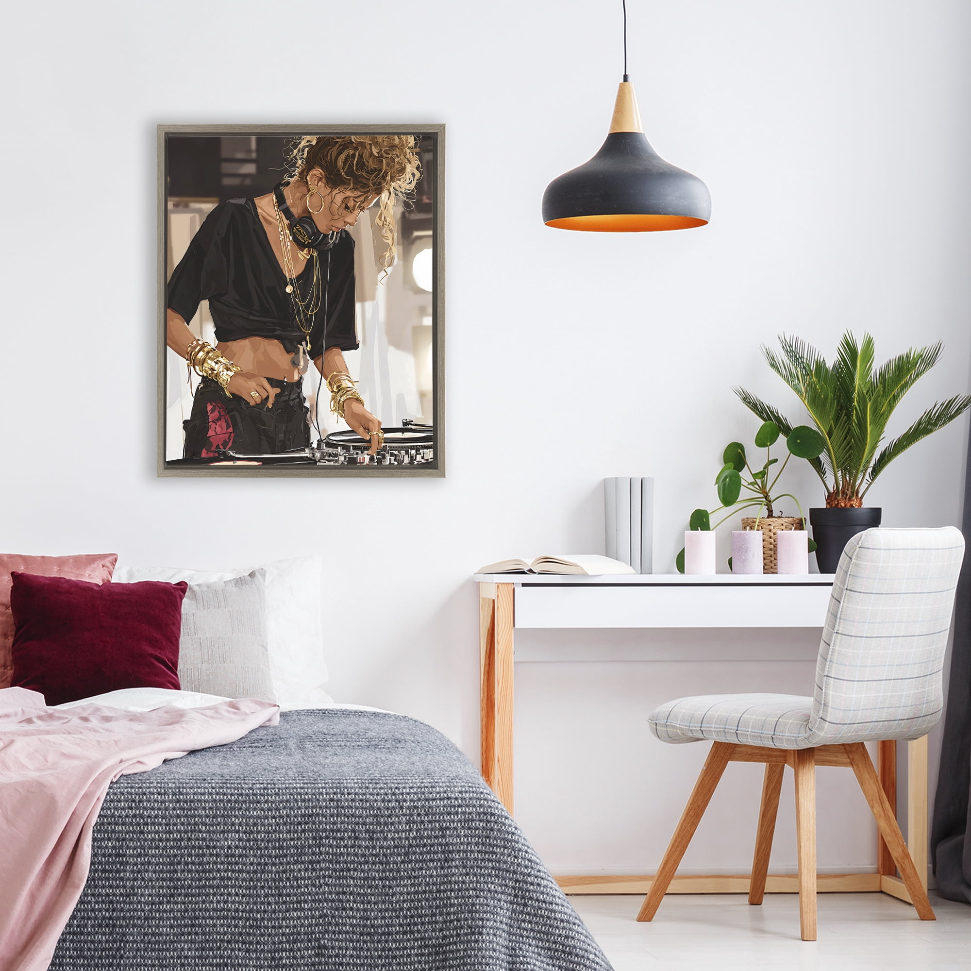 Stupell Industries Speaking Through Music DJ Brown Framed Floater Canvas Wall Art, design by Franklyn Gregory