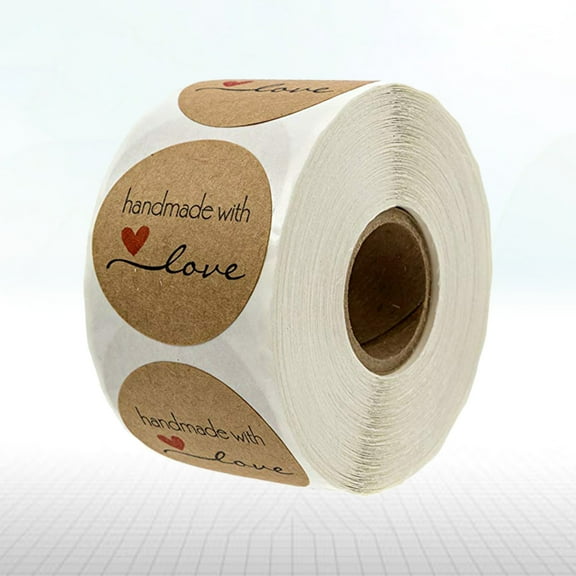 GOOHOCHY Handmade with Love Stickers Kraft Paper Self Adhesive for Decoration Light Brown Perfect for Candy Bags Packaging