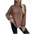 thumbnail image 3 of Fartey Women's Striped Turtleneck Sweaters Oversized Long Sleeve Chunky Knit Sweater Casual Loose Drop Shoulder Pullovers Sweaters Brown XL, 3 of 9