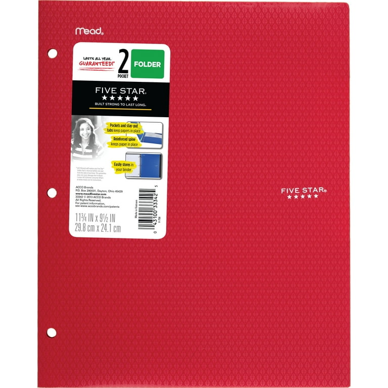 Five Star Heavy Duty 2-Pocket Stay-Put Plastic Folder, Inside Poly