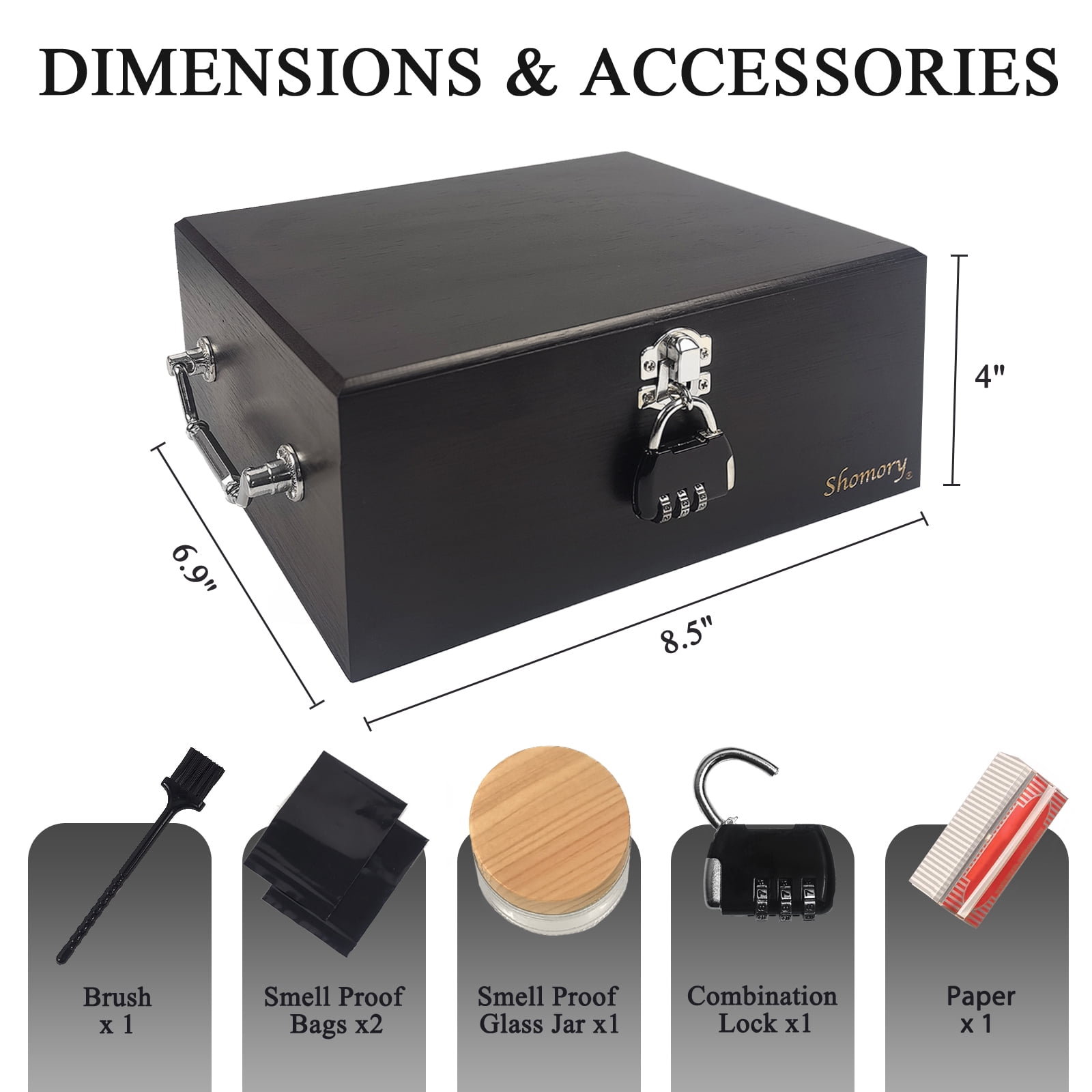 Large Bamboo Storage Box with Tray Combination Lock Decorative box for Home Great Father Day Gifts Locking Storage with Glass Jar Accessories
