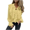 thumbnail image 2 of Guieoi Womens Tops under $10 Womens Solid Color Trumpet Long Sleeved Bandage Turndown Collar Button Top Yellow Black*Friday/Cyber*Monday, 2 of 9