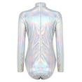 thumbnail image 3 of MSemis Women Metallic Liquid Ballet Leotard Gymnastics Bodysuit Long Sleeve Mock Neck Unitard Tops Silver XXL, 3 of 6