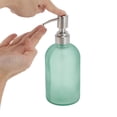 thumbnail image 3 of Unique Bargains 1 Pc Simple Cylindrical Soap Pump Dispenser for Hotel 400ml Lake Blue Silver Tone, 3 of 6
