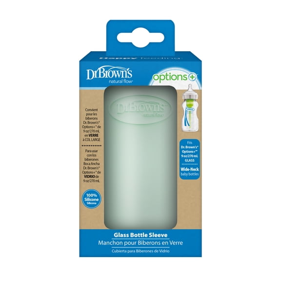Dr. Brown's Options+ Wide-Neck Glass Bottle Sleeve, 100% Silicone, Mint, BPA-Free, 9 oz, 1-pack