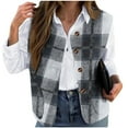 thumbnail image 3 of Gamivast Women'S Plaid Vest Plus Size Fleece Casual Crew Neck Sleeveless Flannel Outerwear Lightweight Button Down Jackets with Pockets Winter Trendy Tops, 3 of 8