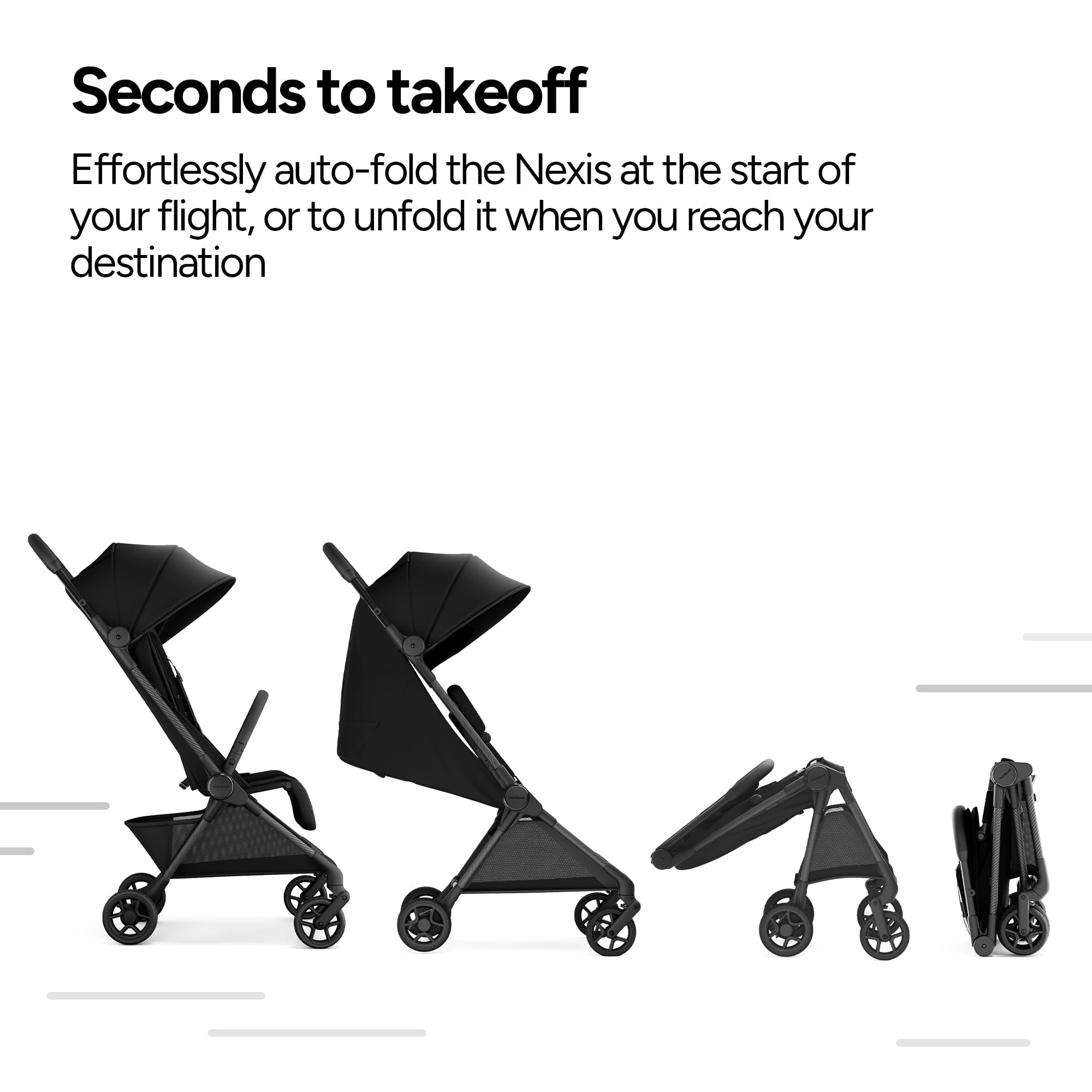 Mompush Nexis Carbon Ultra-Light Travel Stroller, Compact, Full Recline, from Birth to 50 lbs, Black, 13.9LB, Unisex