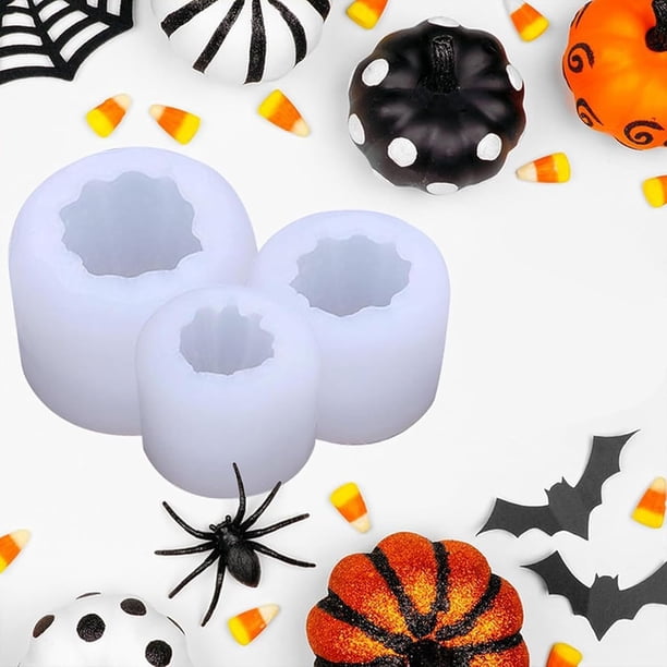Inteprter Molde de calabaza 3D de silicona de 3 piezas para hacer jabón y velas con forma de calabaza distintiva no tóxica Artesanía