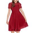 thumbnail image 3 of OGLCCG Tween Girls Dress Contrast Mesh Puffy Short Sleeve A Line Casual Lace Flowy Sundress Crewneck Swing Party Birthday Dress 5-16 Years, 3 of 5