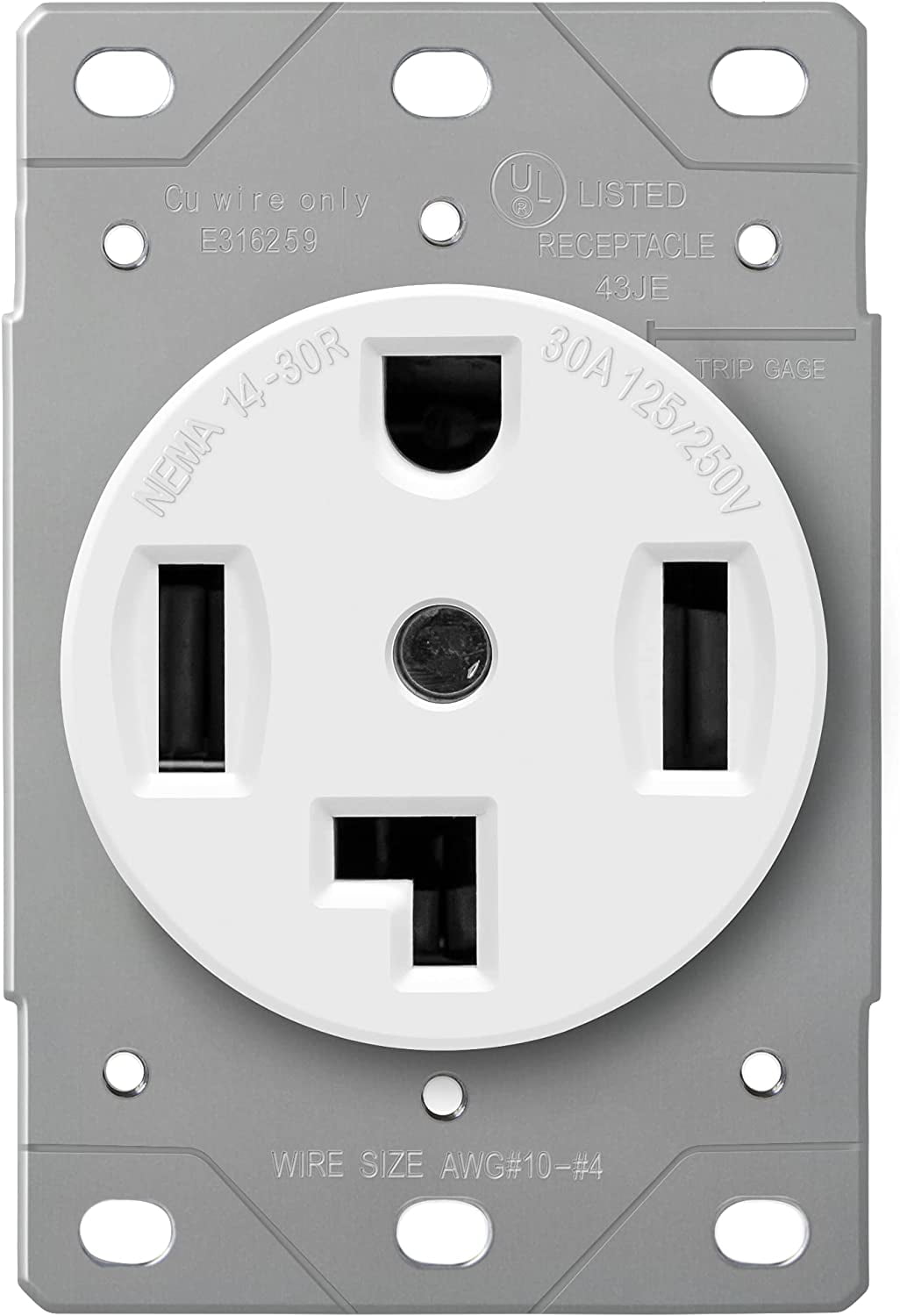 ENERLITES 66300 30A Electrical Dryer Outlet | NEMA 14-30R, Outdoor/Indoor, Flush Mount Receptacle, 3-Pole, 4 Wire, (10,8,6,4) AWG, Industrial Grade, 125/250V, 66300-W | White