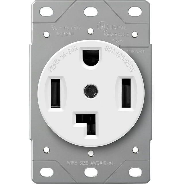 ENERLITES 66300 30A Electrical Dryer Outlet NEMA 1430R, Outdoor/Indoor, Flush Mount