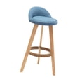 thumbnail image 4 of Taburete de bar alto Taburete de bar con estructura de madera y respaldo bajo Taburete de bar Silla de bar para comedor Cafetería Respaldo Cocina Lino azul, 4 of 9