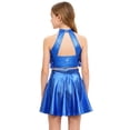 thumbnail image 3 of TTAO Kids Girls 2 Piece Samba Jazz Latin Dance Outfits Sequin Sleeveless Crop Top With Skirt Set Performance Dancewear Royal Blue 16, 3 of 6
