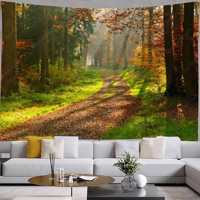 Tapiz Autumn Forest Red World con hojas de arce, 150 x 100 cm