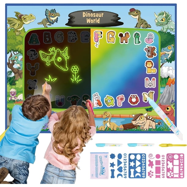 Alfombrilla para garabatos con agua, juguete educativo, alfombrilla mágica para garabatos que brilla en la oscuridad, tablero para garabatos reutilizable y colorido para niños pequeños, regalos de