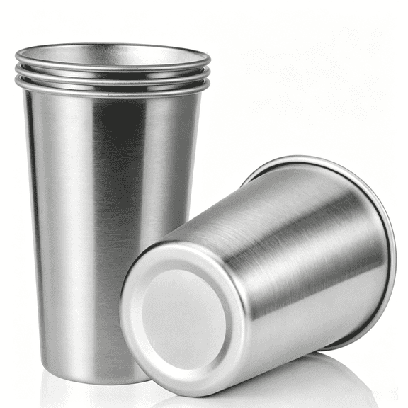 TWGRNF 4 Pack 20oz Stainless Steel Cups, Reusable Unbreakable Metal Drinking Tumblers, Stackable Silver Water Beer Cups for Camping Picnic Home Bar Party Daily Use