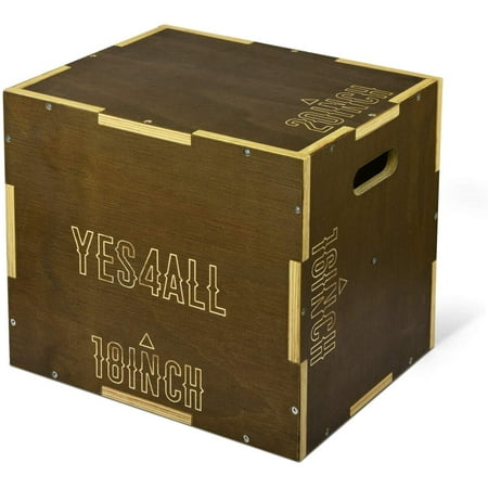 Yes4All Non-Slip/Wooden Plyo Box, Easy-to-Assemble Plyometric Jump Box for Jumping Trainers, Workout Step Platform, Crossfit Equipment for Fitness, Box-Squats and Steps-up, Multi Sizes
