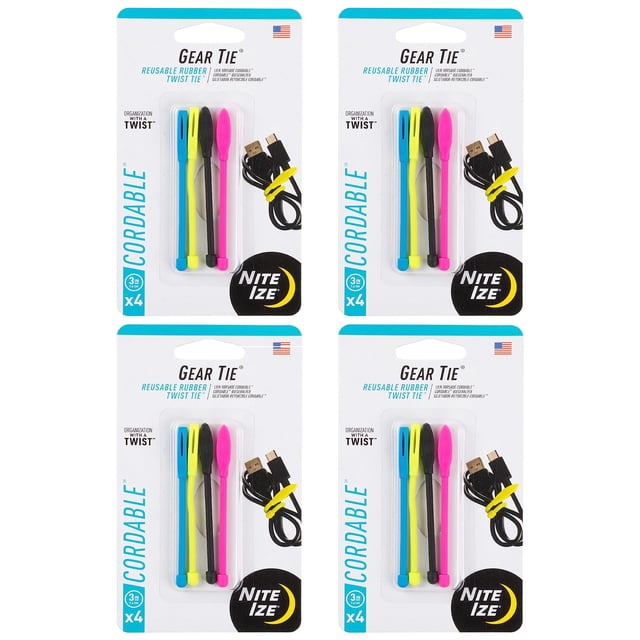 Cable Tie Nite Ize Gear Tie, 3 pulgadas, goma reutilizable, 16 unidades