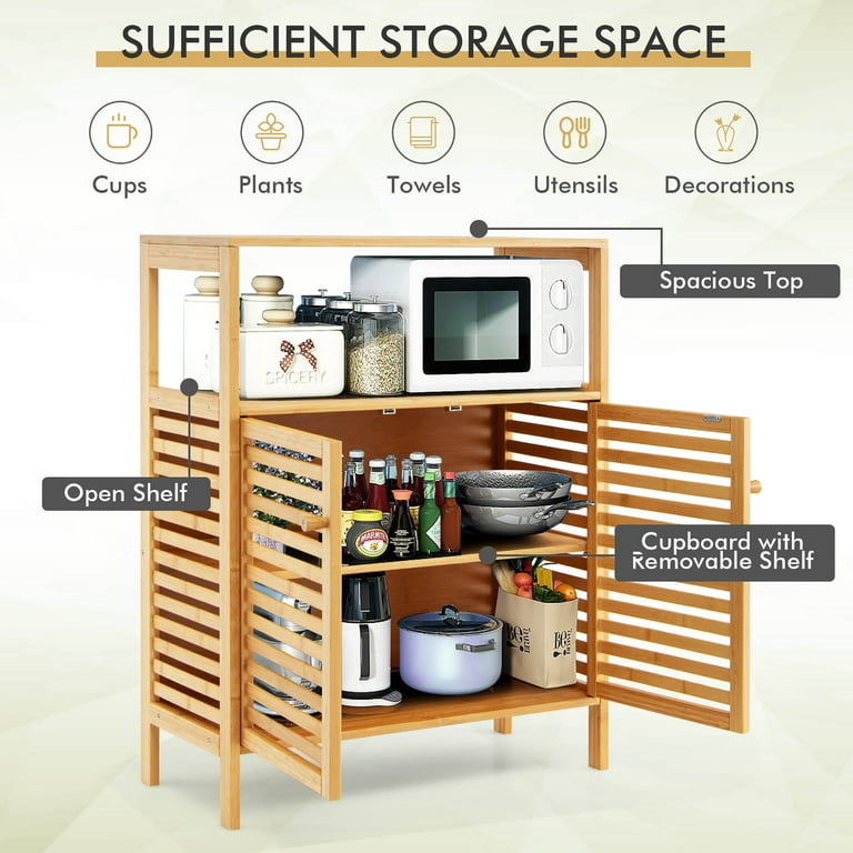 Costway Bamboo Floor Cabinet Bathroom Storage Cabinet Storage Organizer w/  Shutter Doors