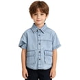 thumbnail image 4 of CAIVO Boys Shirts Denim Short Sleeve Shirt Casual Washed Tee For Kids Youth Comfortable Stylish Tops Blouses For Child , Light Blue, 4 of 5