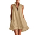 thumbnail image 2 of Women's Sleeveless Half Zip Casual Loose Mini Dress with Stand Collar and Ruffle Hem, 2 of 8