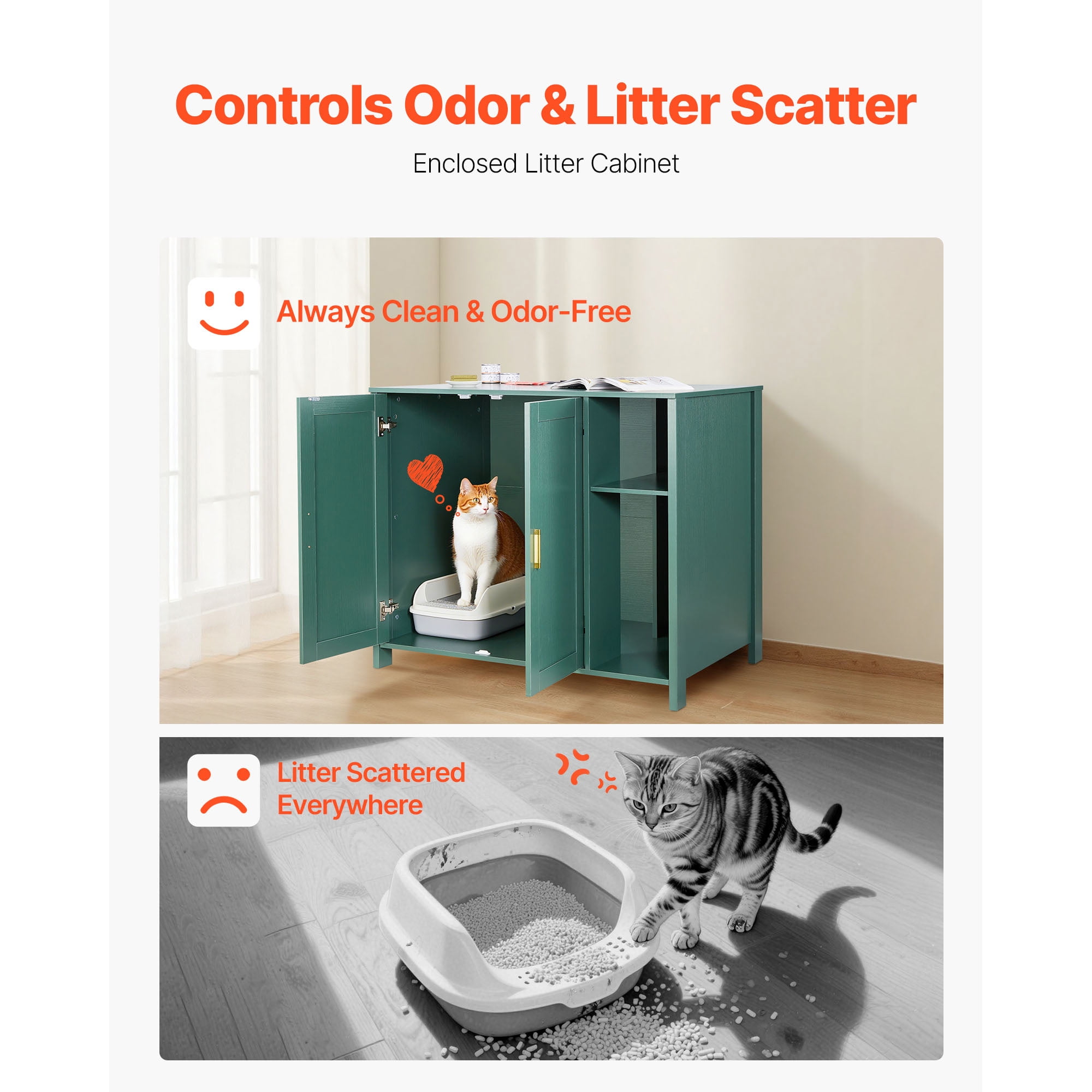 KFFKFF Automatic Cat Litter Box Cabinet, 41.3 in Self-Cleaning Enclosure with Drawer & Removable Divider, Includes Built-in Power Outlet, Compatible with Various Smart Litterboxes