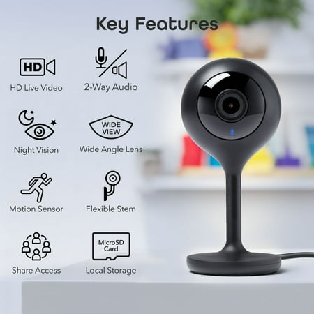 Geeni - Indoor Wi-Fi Wireless Network Surveillance Cameras (2-Pack) - Black