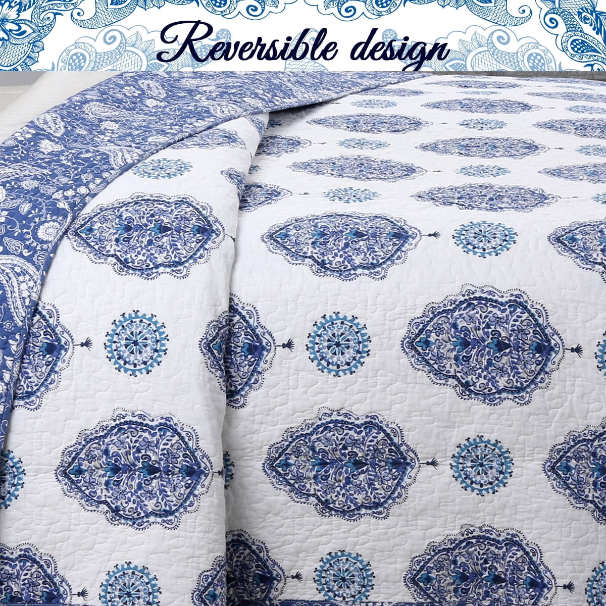 Cozy Line Home Fashions Hittle 3 Piece Cotton Reversible Quilt Bedding Set - Queen