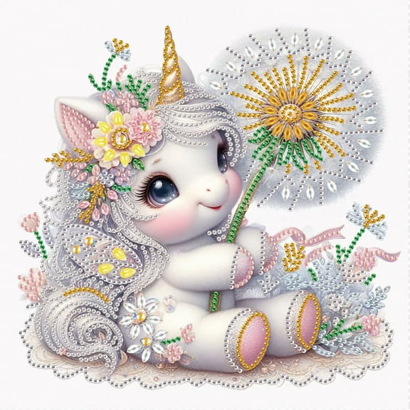 White Dandelion Unicorn Diamond Art Painting Kit