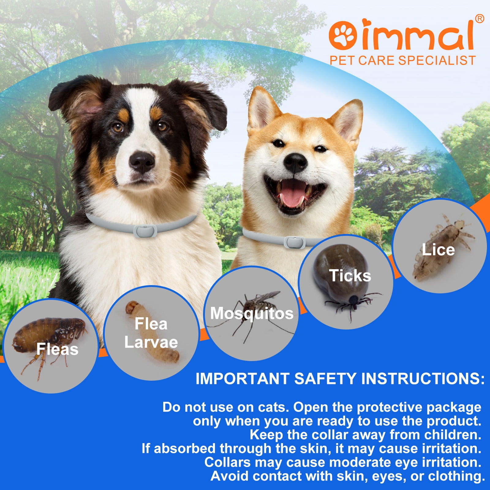 Oimmal Dog Collar, 6*4 Months Protection, Anti-mosquitoes, 19inch Adjustable Collars, Waterproof, Natural Ingredients, 4 Collars - Gray