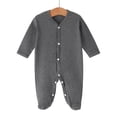 thumbnail image 2 of QINGFSAP Infant Baby Boys Girls Spring Summer Rib Footed Jumpsuit V Neck Full Snap Long Sleeve Soft Stretch Newborn Sleep Romper Onesie 0-1T, 2 of 5