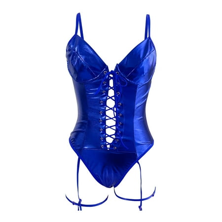 Sehao Women Bodysuit Lingerie Lace Teddy Negligee Blue S