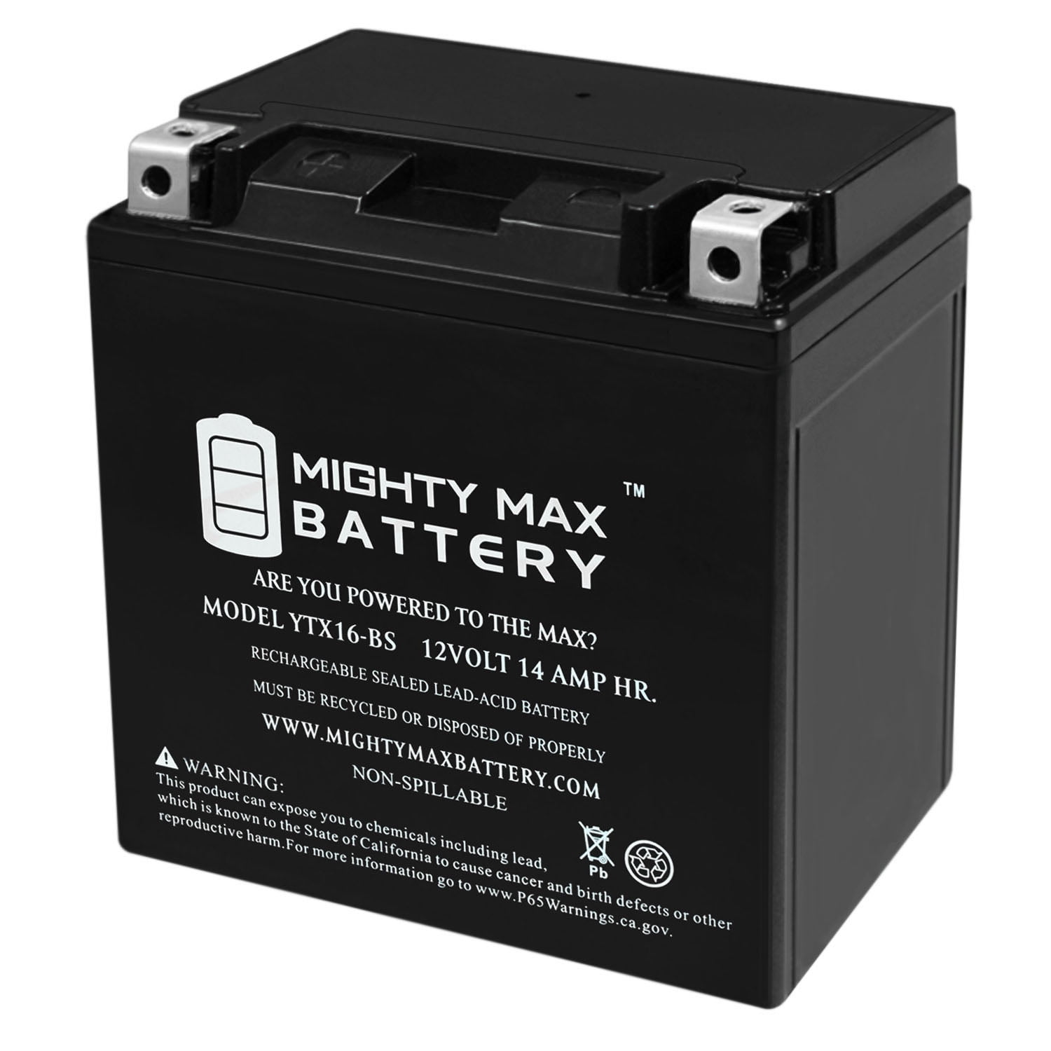 YTX16-BS -12 Volt 14 AH, 230 CCA, Rechargeable Maintenance Free SLA AGM  Motorcycle Battery - MightyMaxBattery