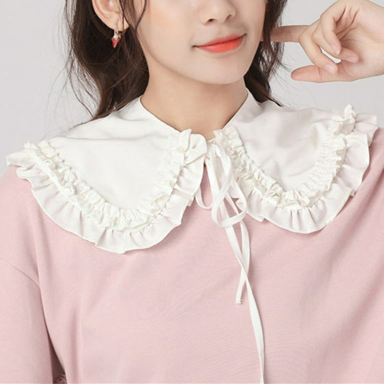 Women Lace Up e False Collar Choker Chiffon Blouse Shawl Cover - Main Image