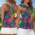 thumbnail image 3 of Pzuqiu Colorful Palm Leaf Couple Matching Outfit Golf Shirts for Men Short Sleeve Dry Fit Print Tops and Womens Zipper Shirt Golf Shirts for Women Collared Sleeveless Sports Shirts, 3 of 8