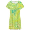 thumbnail image 3 of Lime Green Swirls Dress Fashion Beach Short Sleeve Dresses Female Party Printed Sundress, 3 of 7
