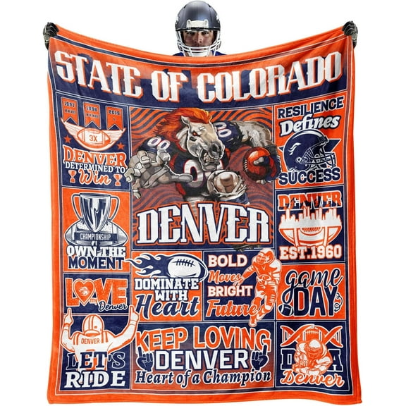 Denver Football Lover Blanket, Football Fan Style for Boy Gift, Flannel Throw Blanket for Men Travel Sofa Bed Couch 60"x50"