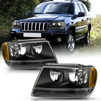 Black Headlights For 1999-2004 Jeep Grand Cherokee Headlamp Pair Front LH RH