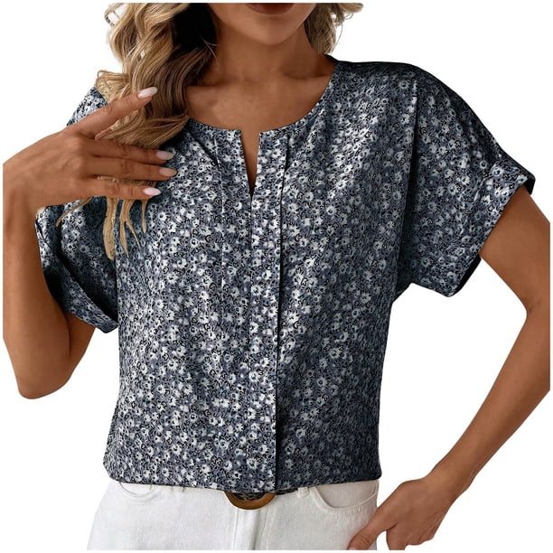 Tops Cortos para las Mujeres Cuello en V Impreso Manga Corta Top Casual, Camiseta de Baile sin Mangas para las Mujeres