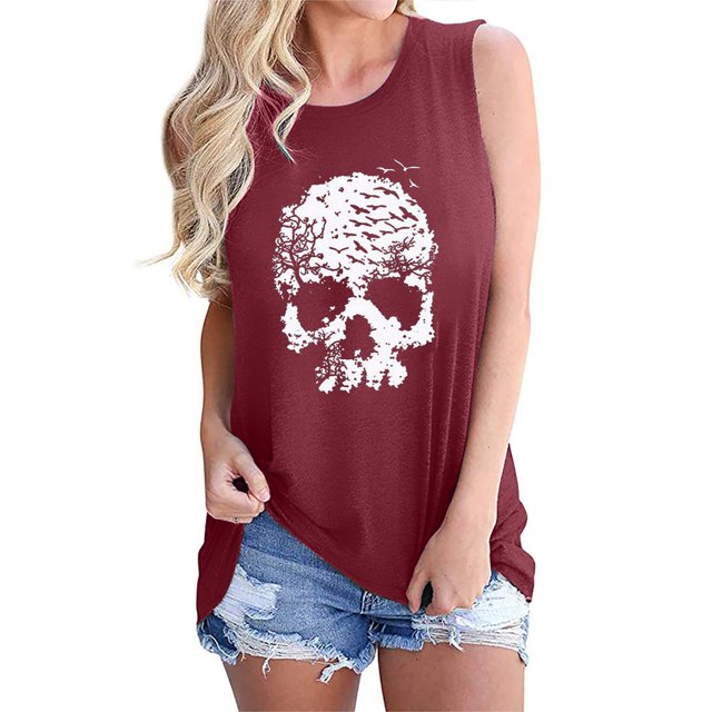Tops casuales de verano sin mangas para mujer, camisetas sin mangas con estampado de cuello redondo Pompotops lopia993549